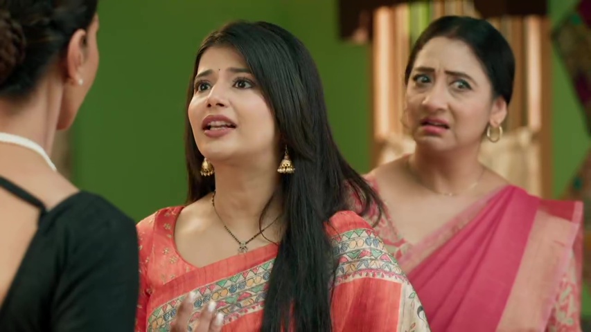 Abhira, Kaveri, and Vidya selecting sarees for the engagement