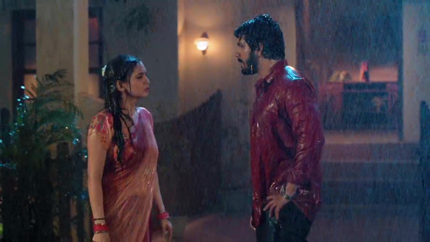 Sachin and Sayali talking emotionally outside their home at night